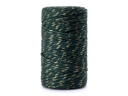 sznurek bawełniany 3mm zielony ciemny ze złotą nitką 200m